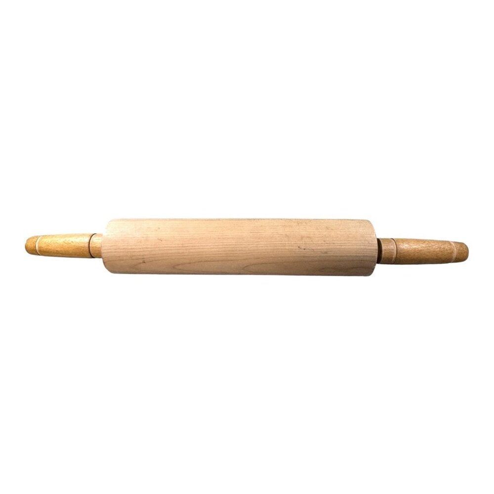 Vintage Wooden Rolling Pin With Handles Retro Kitchen Tool Country Home Decor